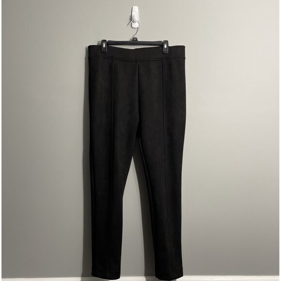 Andrew Marc Black Faux Suede Pants Women’s Large Stretch Slimming Sleek Style - Picture 1 of 10